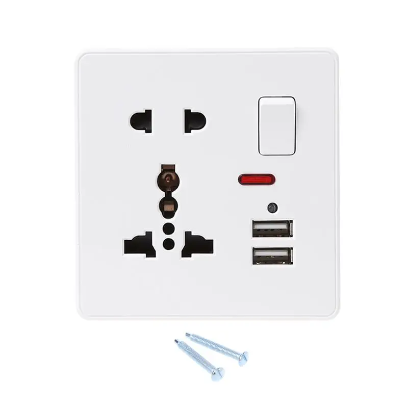 13A 220-250V Universal Wall Plug Power Socket Switch With 2 USB Ports Wall Socket Panel 86 Type 5 Holes Wall Socket
13A 220-250V Universal Wall Plug Power Socket Switch With 2 USB Ports Wall Socket Panel 86 Type 5 Holes Wall Socket