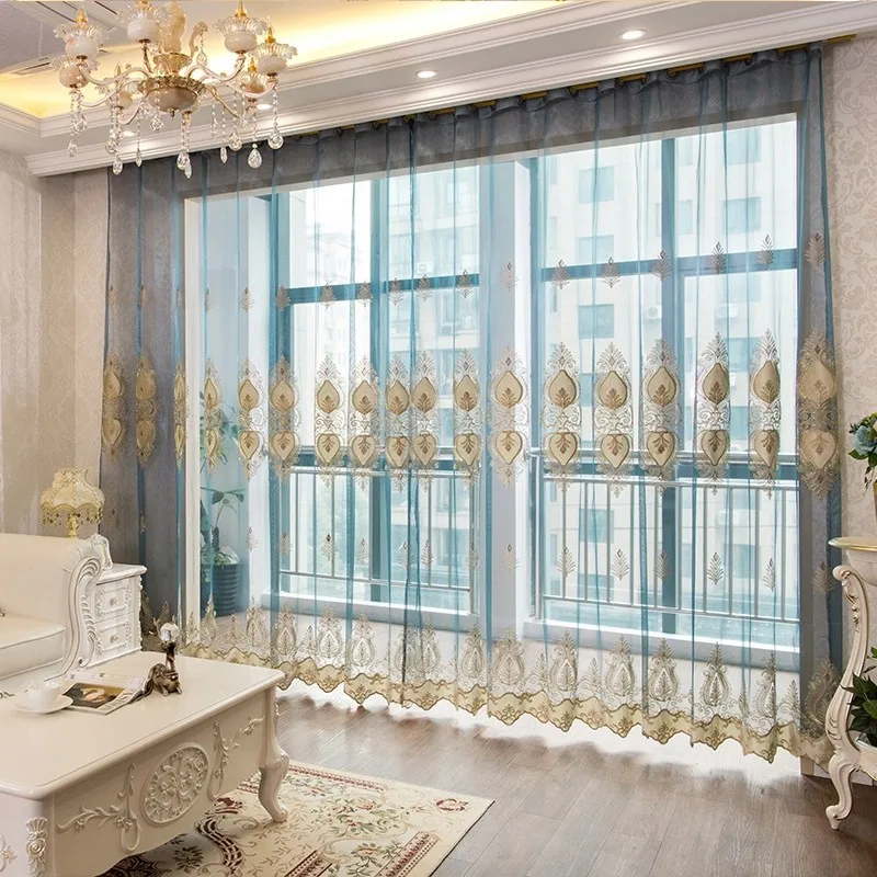 Modern Simple Vertical Curtain Embroidery Home Blue Translucent European Style Curtain
Modern Simple Vertical Curtain Embroidery Home Blue Translucent European Style Curtain