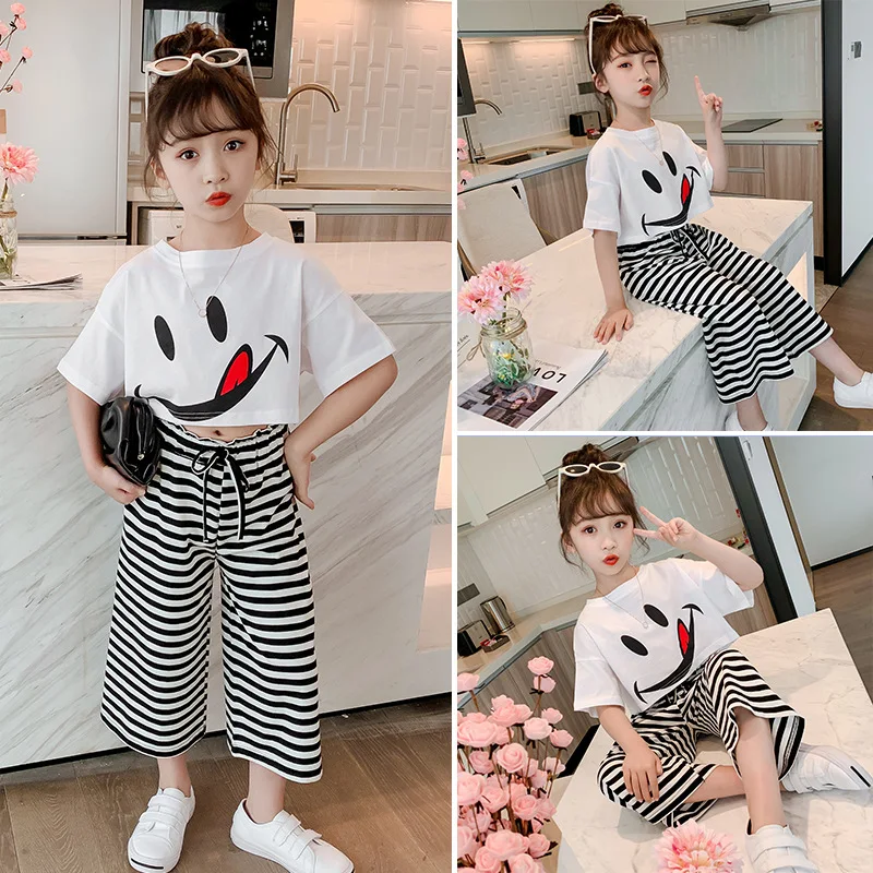 Girl Summer Sets Children Cotton Fashion Big Smile Face Tops+Stripe Wide Leg Cropped Pants Clothing Sets Child Clothes For Girl
Girl Summer Sets Children Cotton Fashion Big Smile Face Tops+Stripe Wide Leg Cropped Pants Clothing Sets Child Clothes For Girl