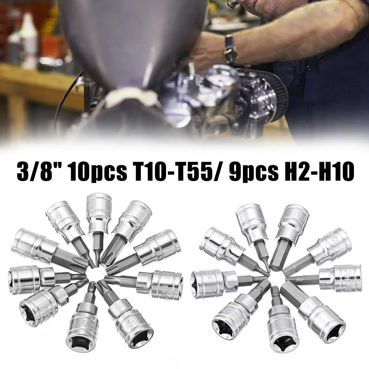9/10Pcs 3/8 Inch Drive Socket Set T10-T55 Torx Socket H2-H10 Hex Socket Bit Set Universal Socket Metric Repair Power Tool Kit
9/10Pcs 3/8 Inch Drive Socket Set T10-T55 Torx Socket H2-H10 Hex Socket Bit Set Universal Socket Metric Repair Power Tool Kit