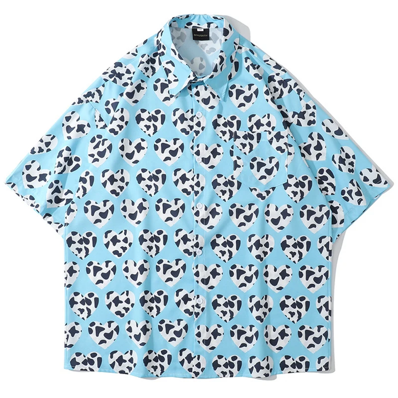 Mens Harajuku Full Heart Print Shirts Blouse Unisex Oversize Short Sleeve 2021 Summer Hawaii Turn-down Collar Pink Loose Shirts
Mens Harajuku Full Heart Print Shirts Blouse Unisex Oversize Short Sleeve 2021 Summer Hawaii Turn-down Collar Pink Loose Shirts