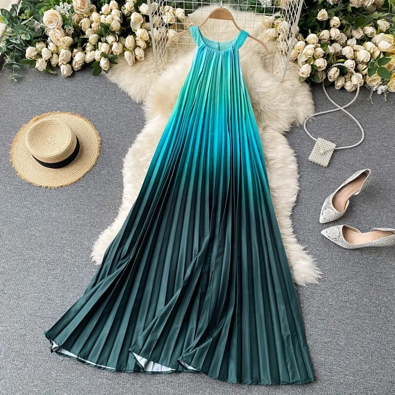 Summer sleeveless dress casual loose bohemian women's long dress tie-dye multicolor printing pleated A-line holiday beach dress
Summer sleeveless dress casual loose bohemian women's long dress tie-dye multicolor printing pleated A-line holiday beach dress