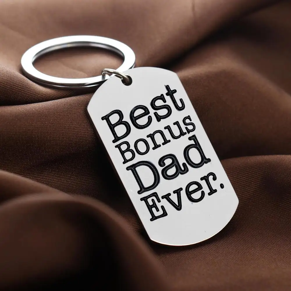 

12PC Best Bonus Dad Ever Keyrings Stainless Steel Keychain Daughter Son Stepdad Stepfather Father-In-Law Gifts Key Ring Jewelry