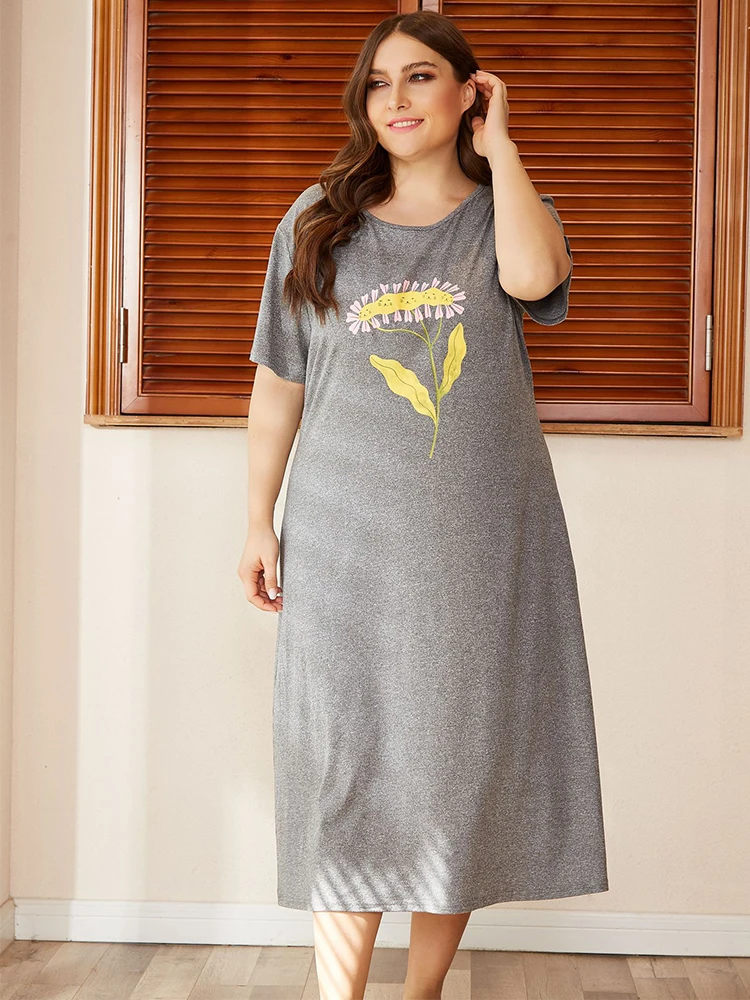 DOIB Women Sleepwear Dress Black Grey Floral Print Loose Casual Plus Size Summer Nightwear Dress 4XL
DOIB Women Sleepwear Dress Black Grey Floral Print Loose Casual Plus Size Summer Nightwear Dress 4XL