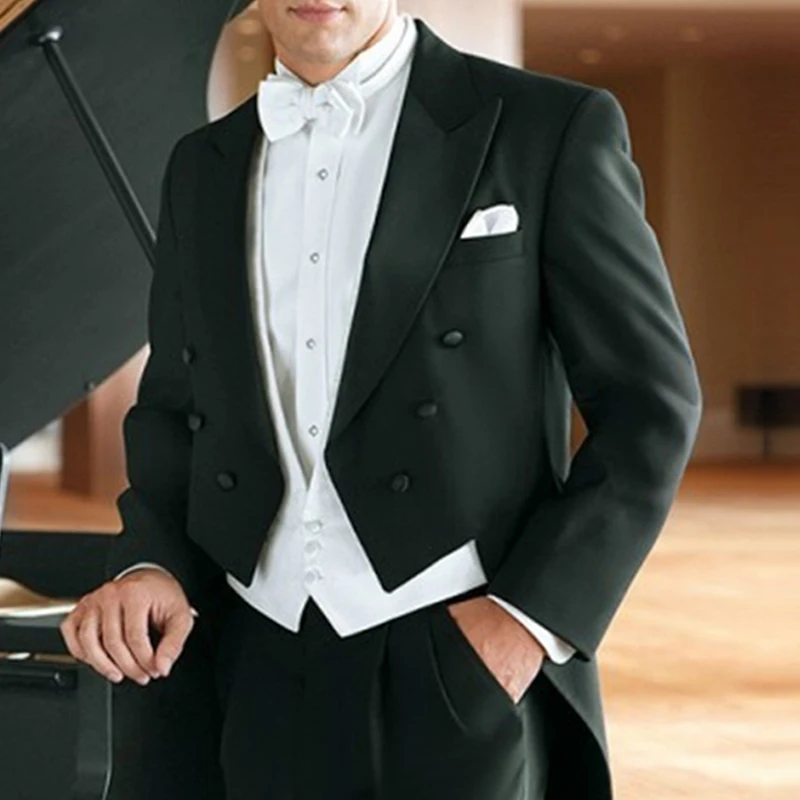 3 шт. свадебный пиджак для жениха вечерние на заказ мужские костюмы Черная куртка
