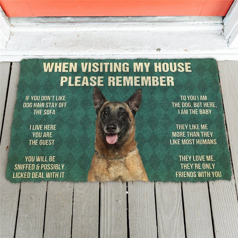 

Please Remember Belgian Shepherds House Rules Doormat Decor Print Carpet Soft Flannel Non-Slip Doormat for Bedroom Porch