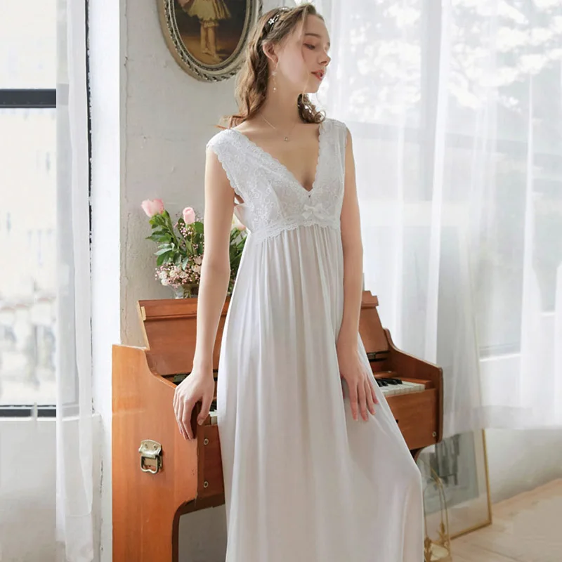 Deep V Woman Long Dress Vintage White Summer Clothes For Women Princess Lace Dressing Gown Sweet Home Wear 2021 Phoentin FG328
Deep V Woman Long Dress Vintage White Summer Clothes For Women Princess Lace Dressing Gown Sweet Home Wear 2021 Phoentin FG328