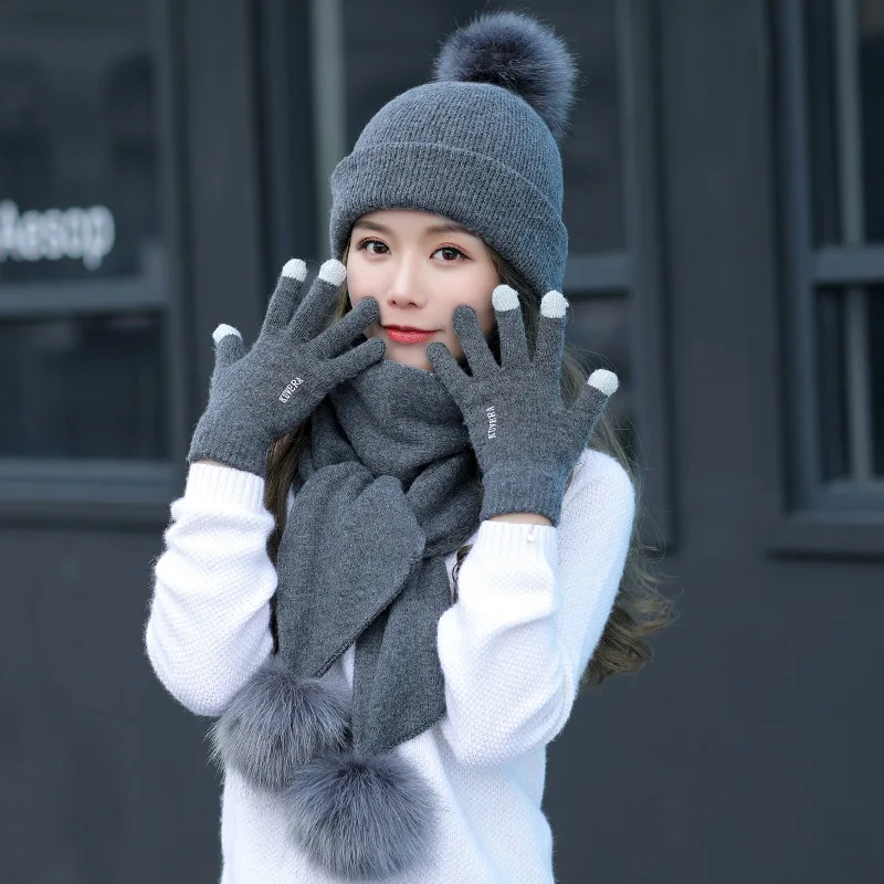 Новинка 2019 женская зимняя шапка шарф перчатки комплект из 3 предметов