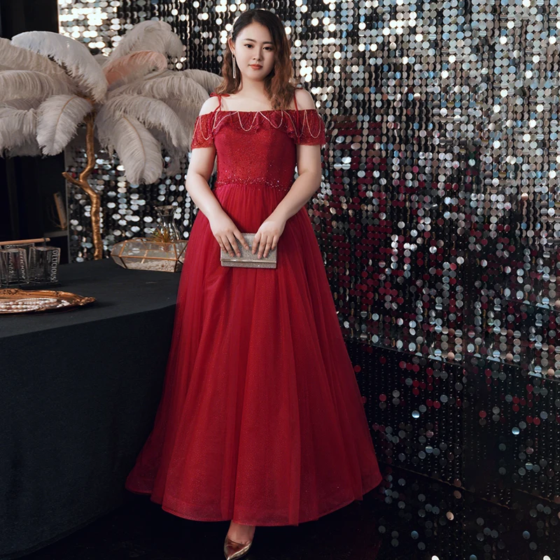 Burgundy Evening Dress Plus Size Boat Neck Spaghetti Strap Short Sleeves Bling Appliques Tulle New Women Formal Party Gowns D388
Burgundy Evening Dress Plus Size Boat Neck Spaghetti Strap Short Sleeves Bling Appliques Tulle New Women Formal Party Gowns D388