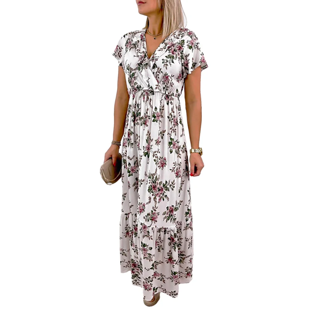 Floral Print Ruffle Women Long Dress Elegant Short Sleeved V-neck Female Dress Summer Fashion Beach Holiday Femme Sundress
Floral Print Ruffle Women Long Dress Elegant Short Sleeved V-neck Female Dress Summer Fashion Beach Holiday Femme Sundress