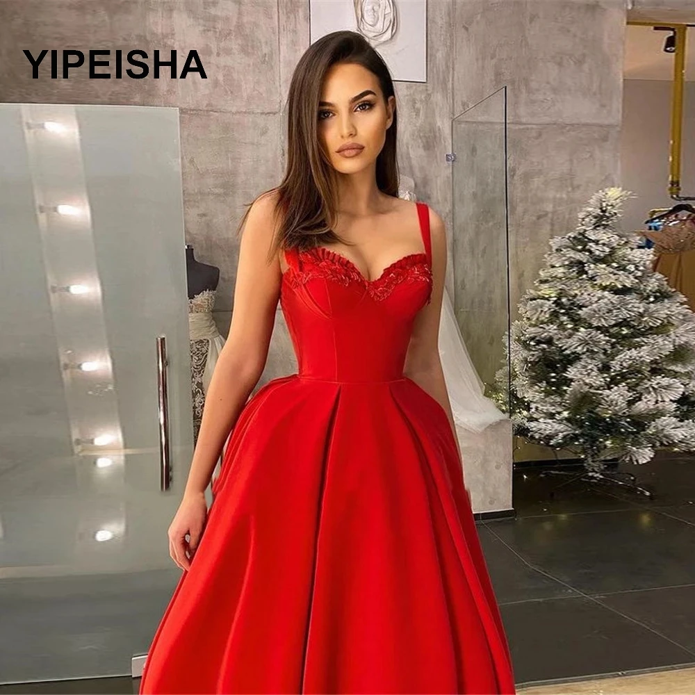 2021 Red Velour Evening Dresses Tea Length Modern Party Dress Spaghetti Straps Sweetheart Lace Puffy Short Prom Gowns
2021 Red Velour Evening Dresses Tea Length Modern Party Dress Spaghetti Straps Sweetheart Lace Puffy Short Prom Gowns