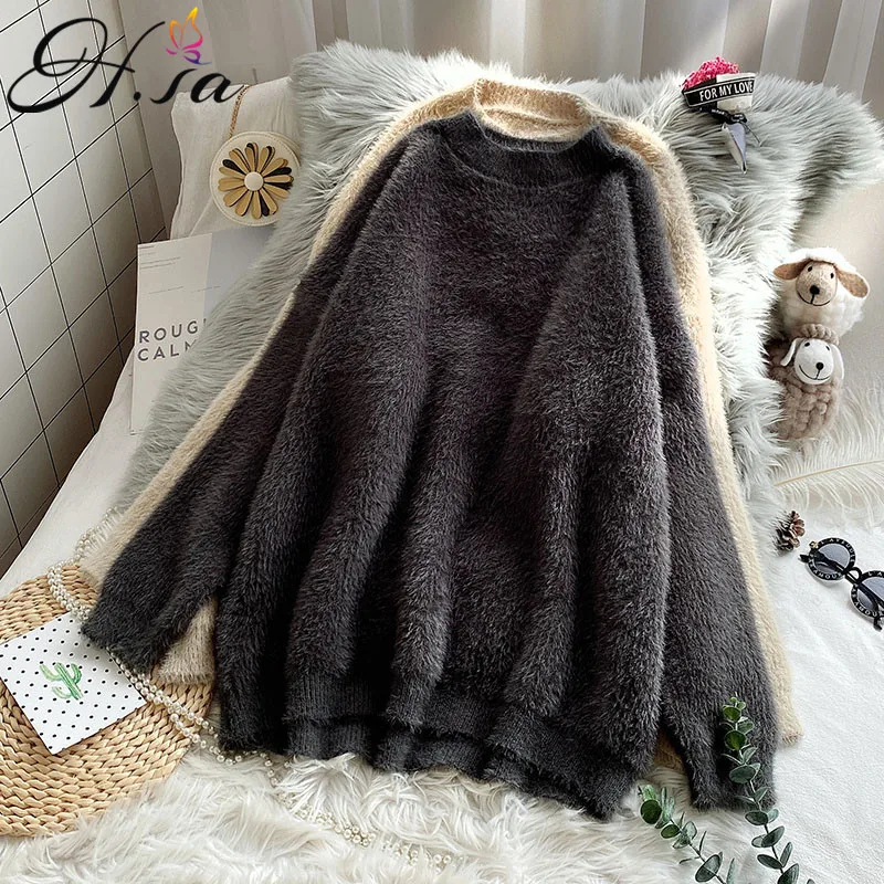 H.SA Autumn Winter Pullover and Sweaters Oneck Long Sleeve Oversized Pull Jumpers Soft Warm Fake Fur Sweaters Black Tops Women
H.SA Autumn Winter Pullover and Sweaters Oneck Long Sleeve Oversized Pull Jumpers Soft Warm Fake Fur Sweaters Black Tops Women