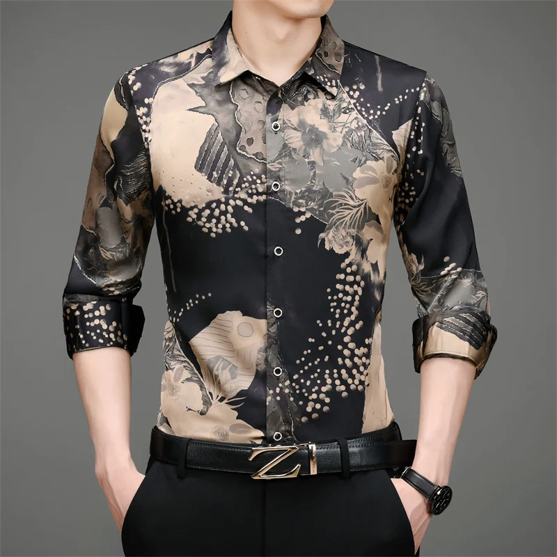 Vintage Print Shirts Men's 2021 Long Sleeve Imitation Mulberry Silk Slim Casual Shirt Social Business Formal Tops Male Clothing
Vintage Print Shirts Men's 2021 Long Sleeve Imitation Mulberry Silk Slim Casual Shirt Social Business Formal Tops Male Clothing