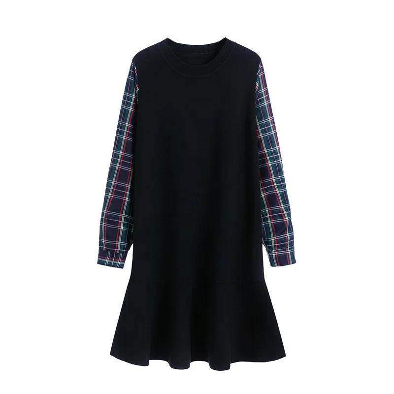 2020 women's autumn and winter new plaid stitching round neck knitted dress loose and thin
2020 women's autumn and winter new plaid stitching round neck knitted dress loose and thin
