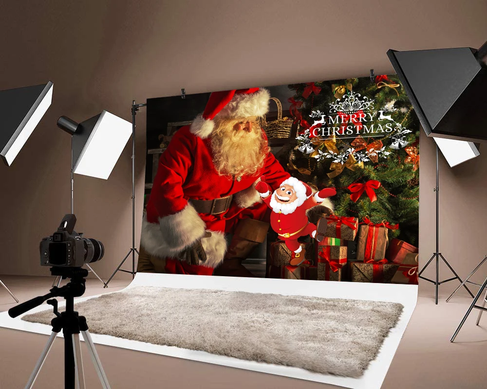 

Milsleep Merry Chirstmas Santa Claus Background Xmas Tree Jingling Bell Backdrop Photo Festival Party Backdrops Decorations