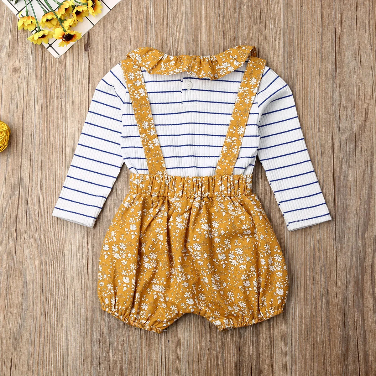 2PCS Kids Baby Girl 6M-3T Long Sleeve Peter Pan Collar Striped T-shirt Tops Floral Suspender Shorts Button Outfits Girls Clothes
2PCS Kids Baby Girl 6M-3T Long Sleeve Peter Pan Collar Striped T-shirt Tops Floral Suspender Shorts Button Outfits Girls Clothes