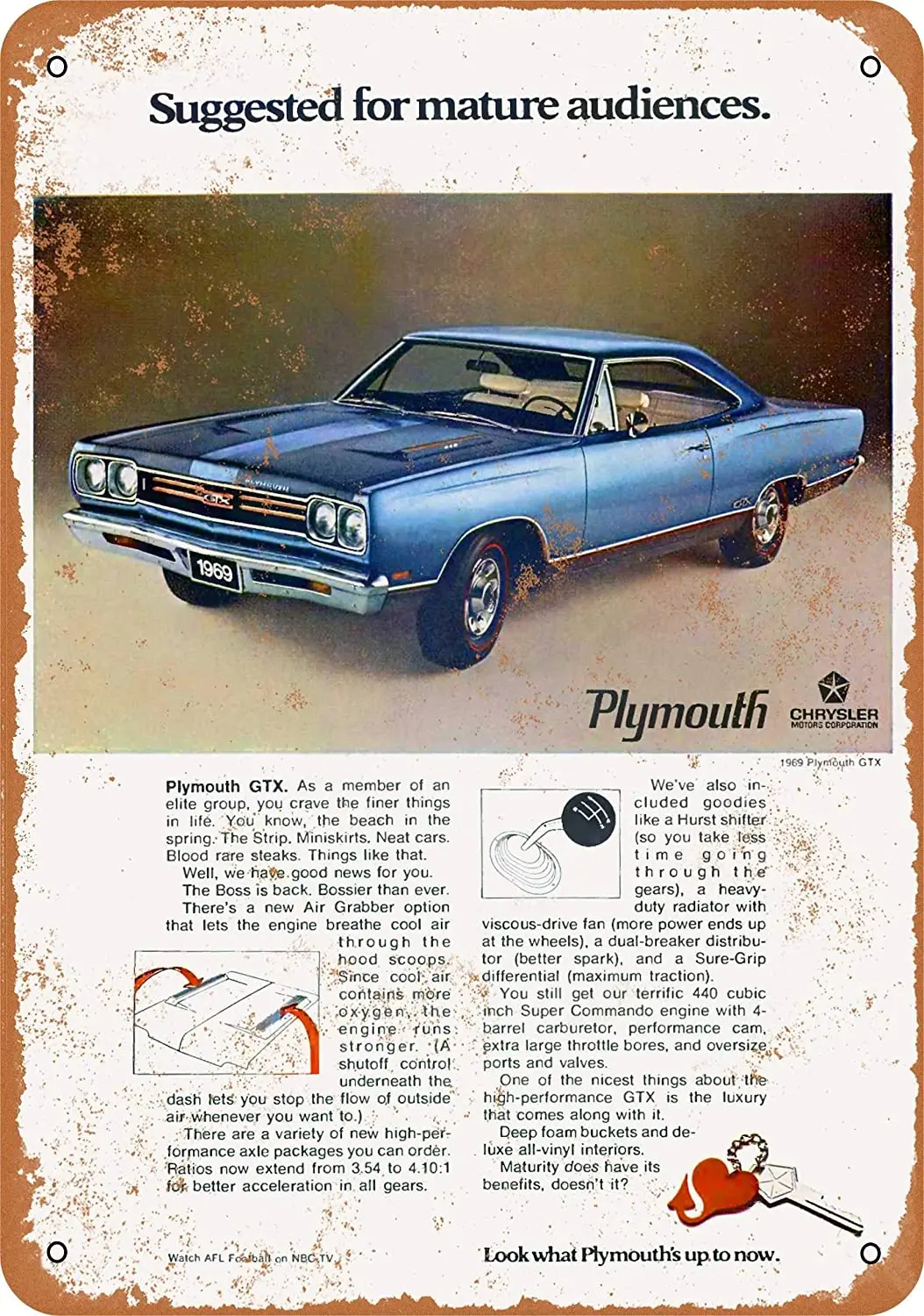12X8 дюймов металлический винтажный Забавный жестяной знак 1969 Plymouth GTX
12X8 дюймов металлический винтажный Забавный жестяной знак 1969 Plymouth GTX