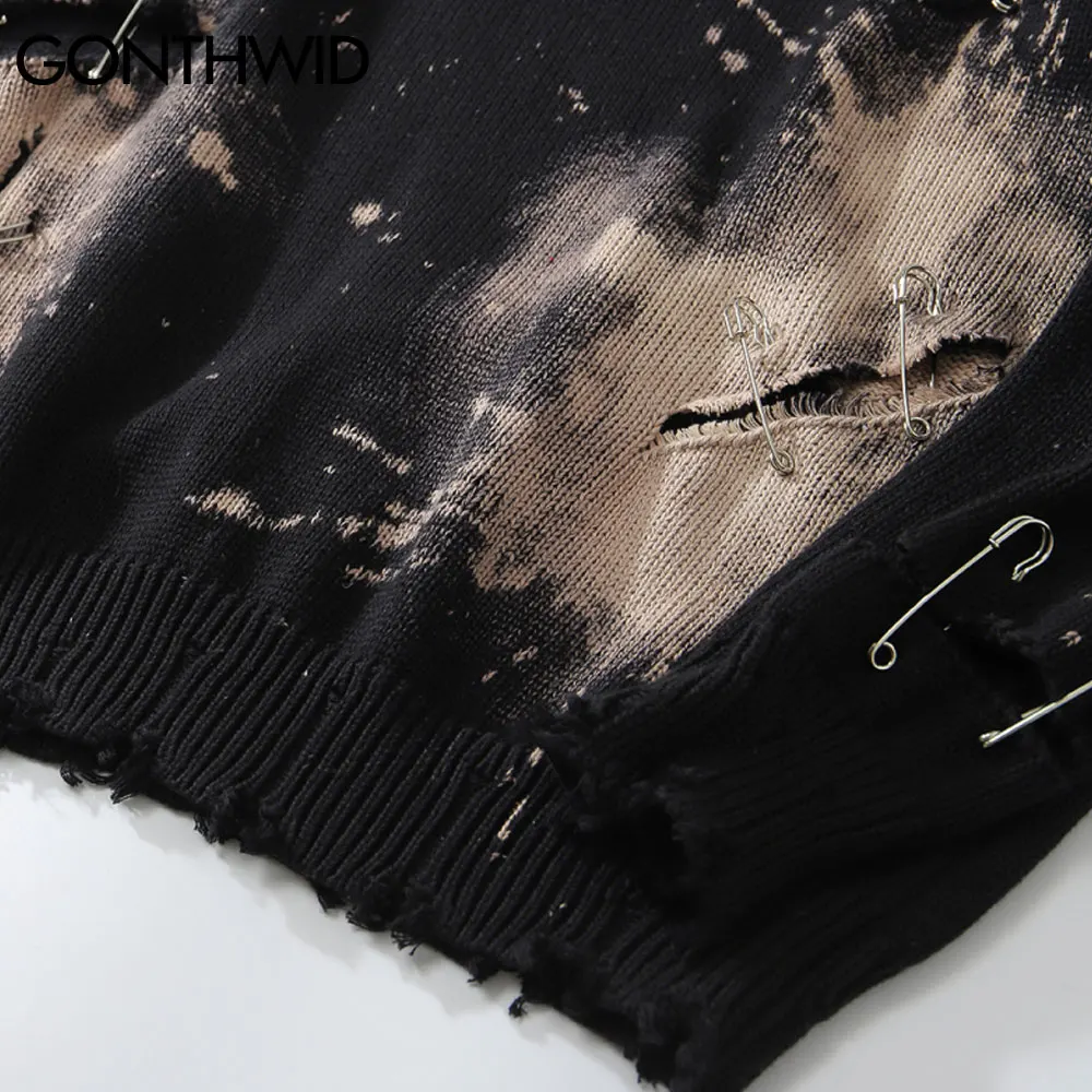 GONTHWID Tie Dye Pins Sweaters Ripped Distressed Destroyed Holes Knitted Jumper Streetwear Hip Hop Punk Rock Gothic Sweater Tops
GONTHWID Tie Dye Pins Sweaters Ripped Distressed Destroyed Holes Knitted Jumper Streetwear Hip Hop Punk Rock Gothic Sweater Tops