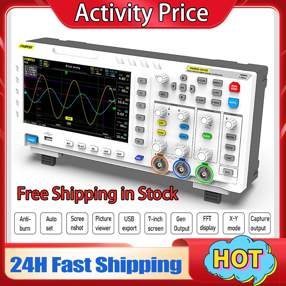 FNIRSI-1014D Digital Oscilloscope Digital 2 In 1 Dual Channel Signal Generator 100MHz* 2 Ana-log Bandwidth 1GSa/s Sampling Rate
FNIRSI-1014D Digital Oscilloscope Digital 2 In 1 Dual Channel Signal Generator 100MHz* 2 Ana-log Bandwidth 1GSa/s Sampling Rate