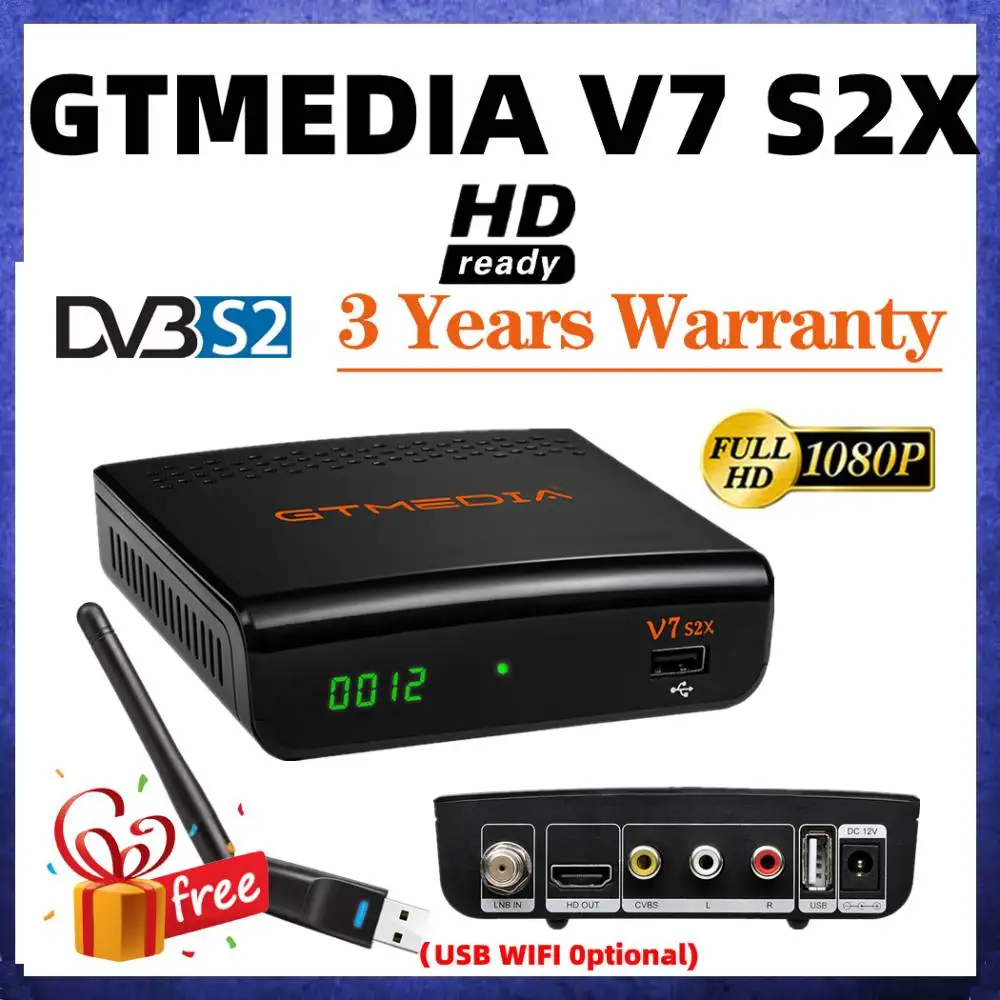 FTA 1080P GTMEDIA V7 S2X 1080p Full HD DVB S2 Satellite Receiver GT MEDIA V7S DVB S2X Support USB Wifi DVB-S2 Set Top Box
FTA 1080P GTMEDIA V7 S2X 1080p Full HD DVB S2 Satellite Receiver GT MEDIA V7S DVB S2X Support USB Wifi DVB-S2 Set Top Box