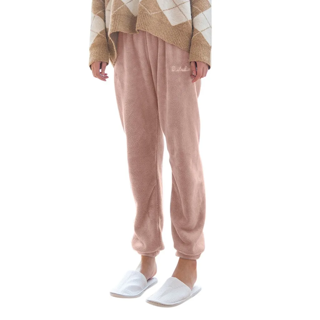 

Winter Pajamas Home Pants For Women Elastic Trousers Loose Warm Thicken Fannel Pijamas Pants Sleepwear Printed Autumn Nightwear