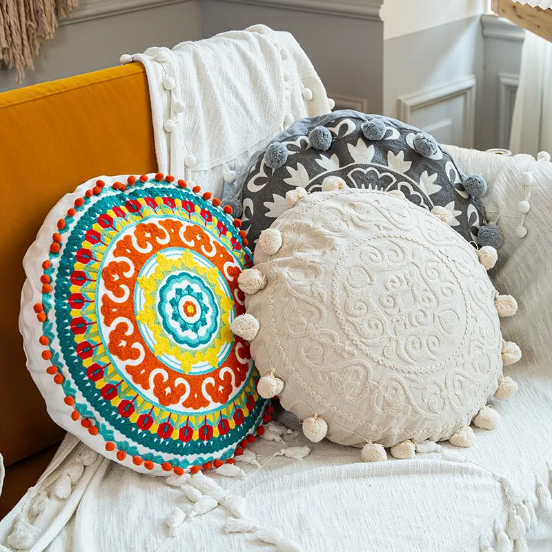 Moroccan style home throw pillow case with circular embroidery cotton canvas round cushion covers
Moroccan style home throw pillow case with circular embroidery cotton canvas round cushion covers