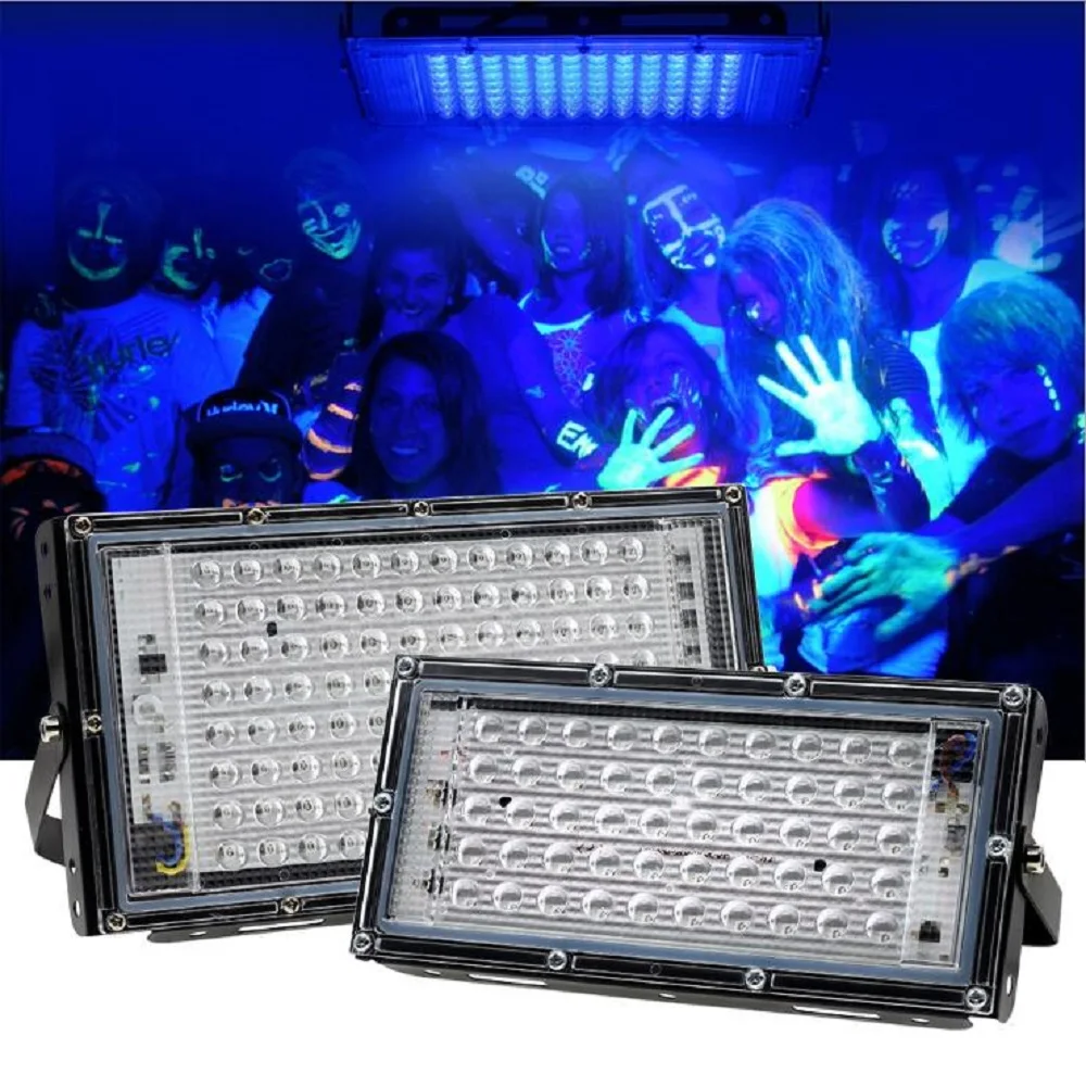 395nm LED UV Floodlight With EU Switch Plug 50W 100W Halloween Ultraviolet Fluorescent Stage Performance Dance Lamps - купить по