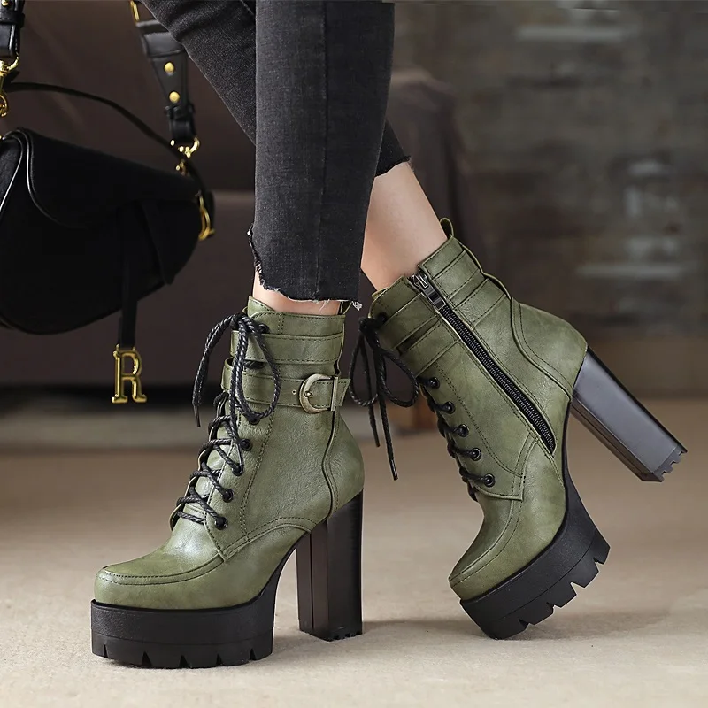 new punk style black green platform combat ankle boots for women lace up buckle strap women shoes autumn winter warm biker boots
new punk style black green platform combat ankle boots for women lace up buckle strap women shoes autumn winter warm biker boots