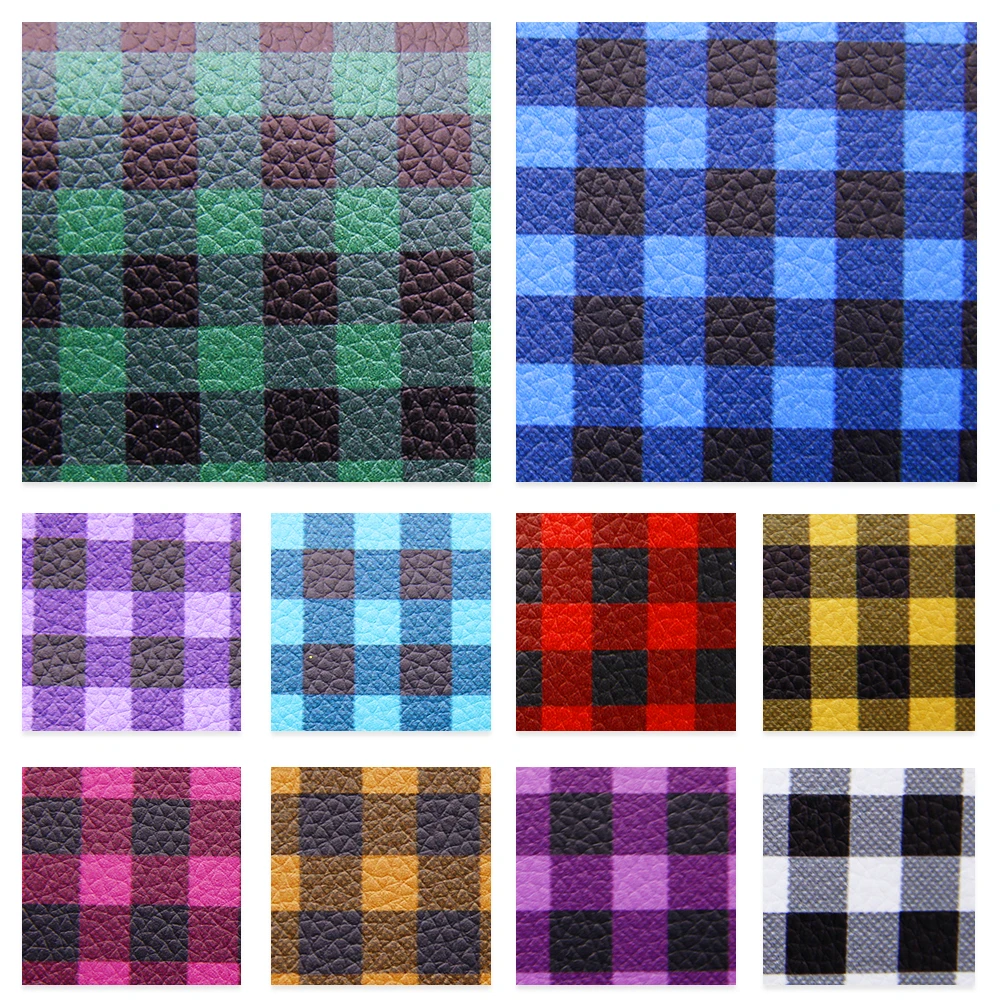 10Pcs 20*34cm Plaid Patterns Printed Lychee Grain Faux Leather Fabric Sheets For Making Earrings Hair Bows Crafts,1Yc8936