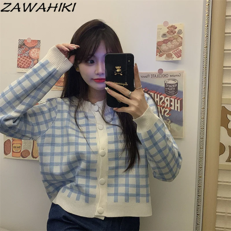 ZAWAHIKI Sweater Autumn Long Sleeve Knitwear Women's Clothes O Neck Thin New Loose Plaid Knitted Cardigan Buttons Sweet Tops
ZAWAHIKI Sweater Autumn Long Sleeve Knitwear Women's Clothes O Neck Thin New Loose Plaid Knitted Cardigan Buttons Sweet Tops