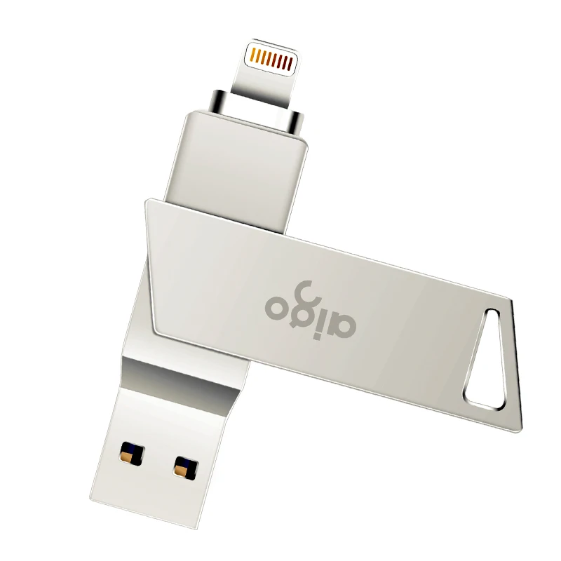 Aigo 128G поворотный на 360 ° двойной интерфейс pen drive для iphone металлический usb 3 0