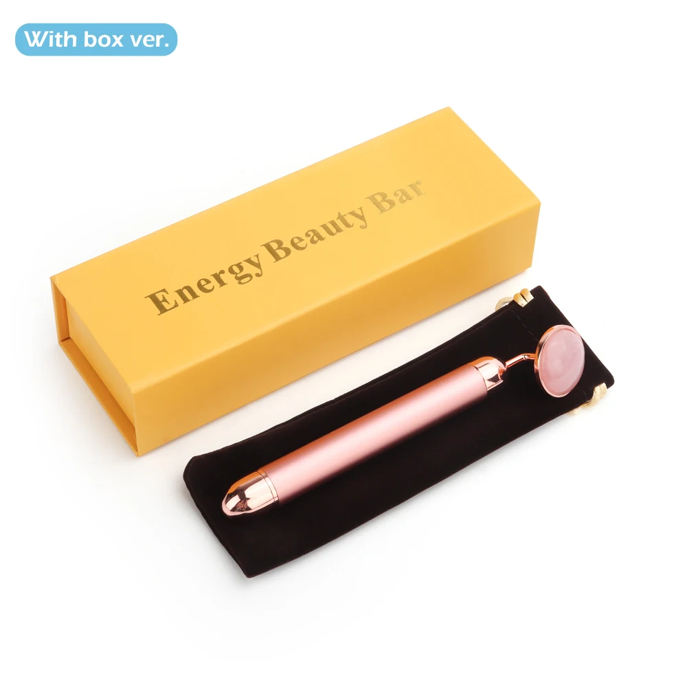 

Gold Beauty Bar Vibration Facial Roller Electric Massager with Jade Head Anti-wrinkle Skin Tightening Rose Quartz Face Massage