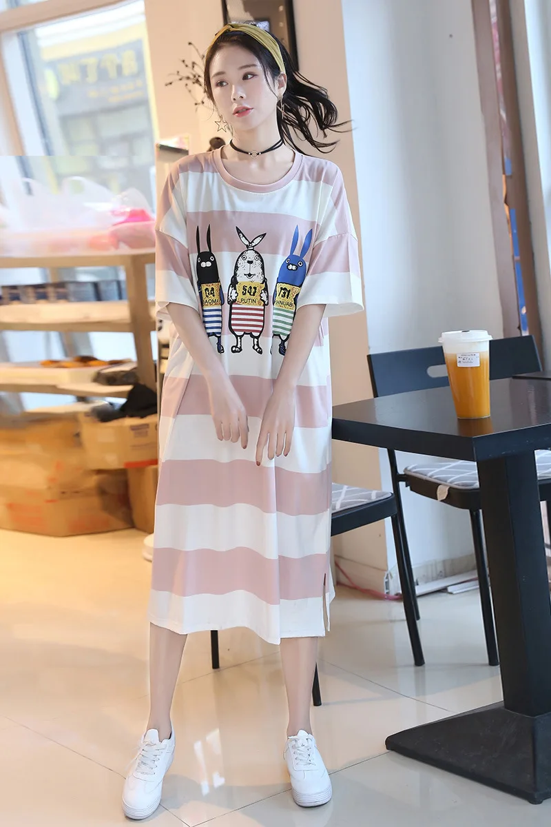 Ladies Petticoat Summer Plus Size Short-Sleeve Nightdress Cute Worn Outside Cartoon Pajamas Homewear Striped Korean Version 2021
Ladies Petticoat Summer Plus Size Short-Sleeve Nightdress Cute Worn Outside Cartoon Pajamas Homewear Striped Korean Version 2021