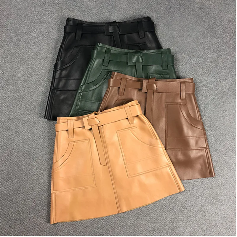 Spring Autumn Women's High Quality Sheepskin Real Leather belt Skirts New designer genuine leather A-line skirt C636
Spring Autumn Women's High Quality Sheepskin Real Leather belt Skirts New designer genuine leather A-line skirt C636
