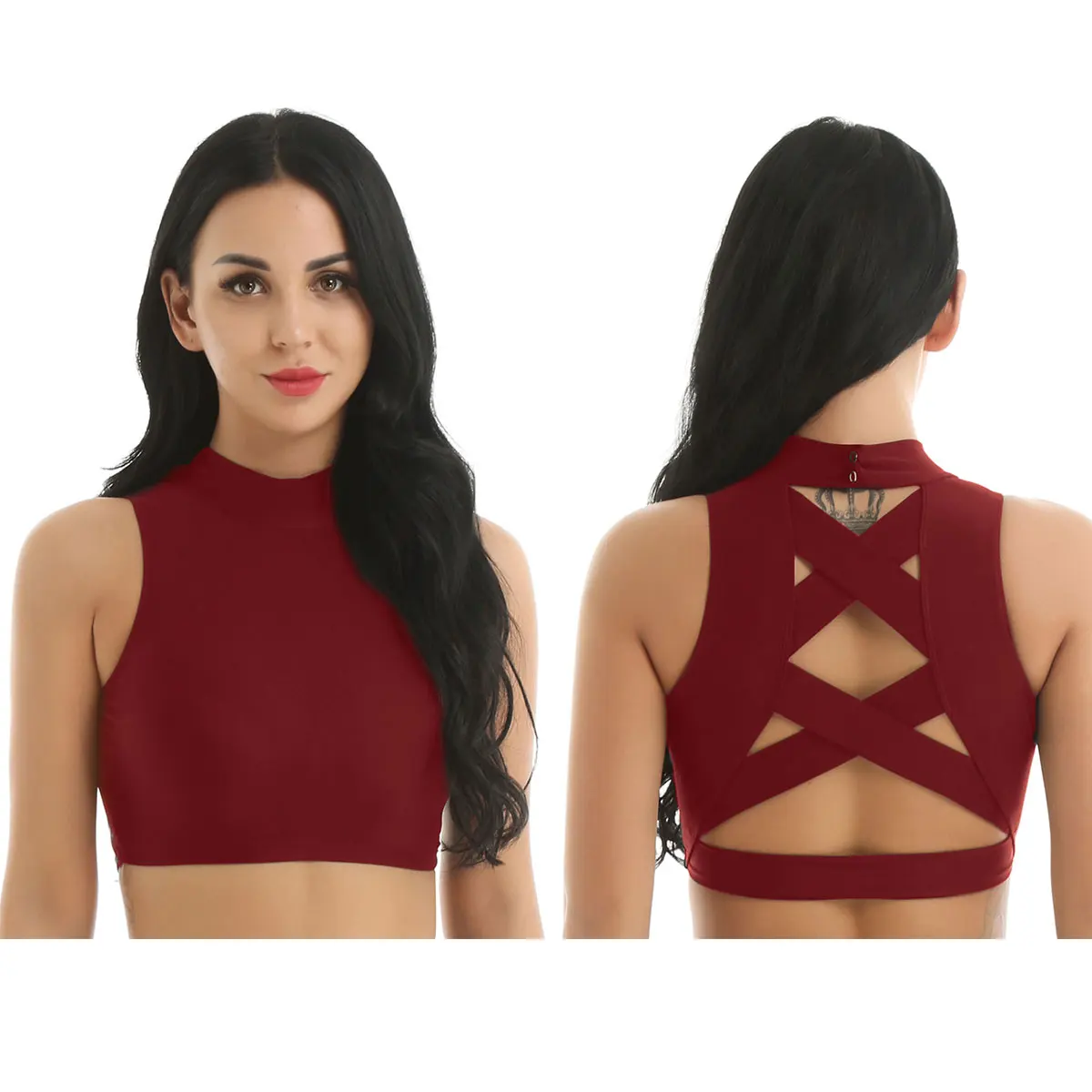 Womens Ballet Tops Mock Neck Sleeveless Strappy Back Criss Cross Crop Top for Gymnastics Latin Modern Dancewear Exercise Costume
Womens Ballet Tops Mock Neck Sleeveless Strappy Back Criss Cross Crop Top for Gymnastics Latin Modern Dancewear Exercise Costume