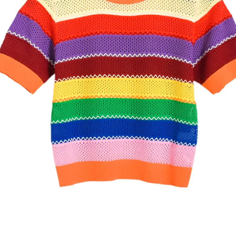 2021 New Rainbow Hollow-out Knitted Tshirts Spring New Short Sleeve O-neck Graphic Tee Korean Causal Women Shirts
2021 New Rainbow Hollow-out Knitted Tshirts Spring New Short Sleeve O-neck Graphic Tee Korean Causal Women Shirts