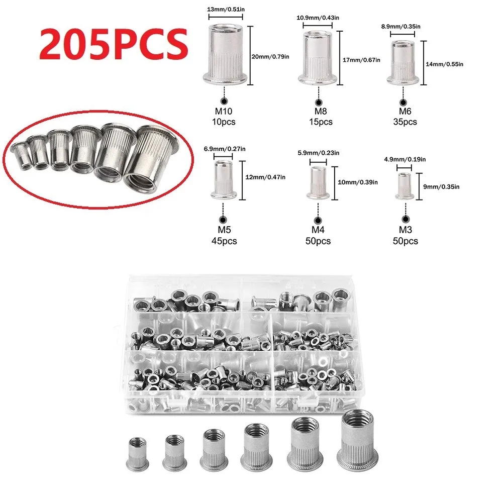 205pcs Flat Head Threaded Riveter Nut M3-M10 Stainless Steel Zinc Plated Rivet High Quality Workshop Equipment Power Tools
205pcs Flat Head Threaded Riveter Nut M3-M10 Stainless Steel Zinc Plated Rivet High Quality Workshop Equipment Power Tools