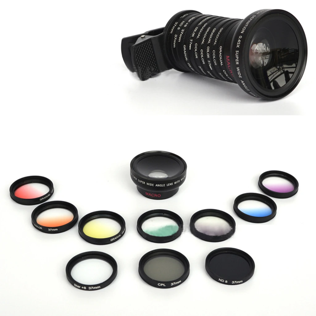 12 in 1 37mm Filter Phone Camera Lens Set 0.45x Wide Angle CPL Filter ND8 STAR, Wide Range of Compatible Devices
12 in 1 37mm Filter Phone Camera Lens Set 0.45x Wide Angle CPL Filter ND8 STAR, Wide Range of Compatible Devices