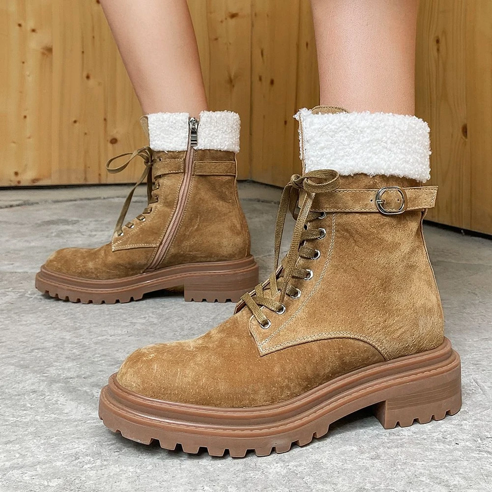 RIBETRINI Fashion Female Genuine Leather Boots shoes lace Buckle Short Plush Winter Motorcycle Boots Women Stylish Shoes Woman
RIBETRINI Fashion Female Genuine Leather Boots shoes lace Buckle Short Plush Winter Motorcycle Boots Women Stylish Shoes Woman