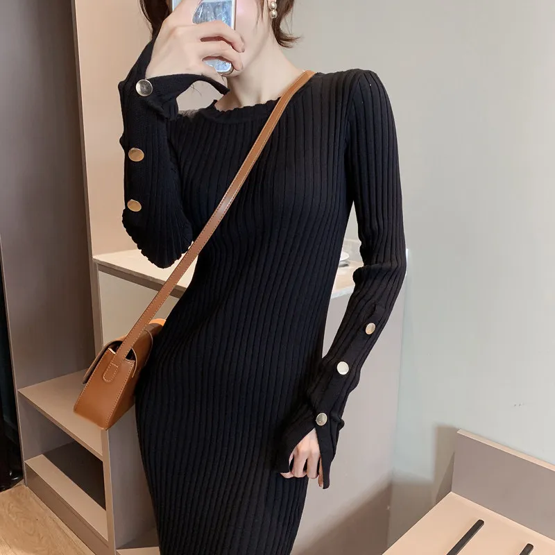 MUMUZI Crewneck Long Women Dress 2021 Autumn Winter Warm Dress Buttons Sleeve Knitted Pullover Sweater Dresses Pull Femme
MUMUZI Crewneck Long Women Dress 2021 Autumn Winter Warm Dress Buttons Sleeve Knitted Pullover Sweater Dresses Pull Femme