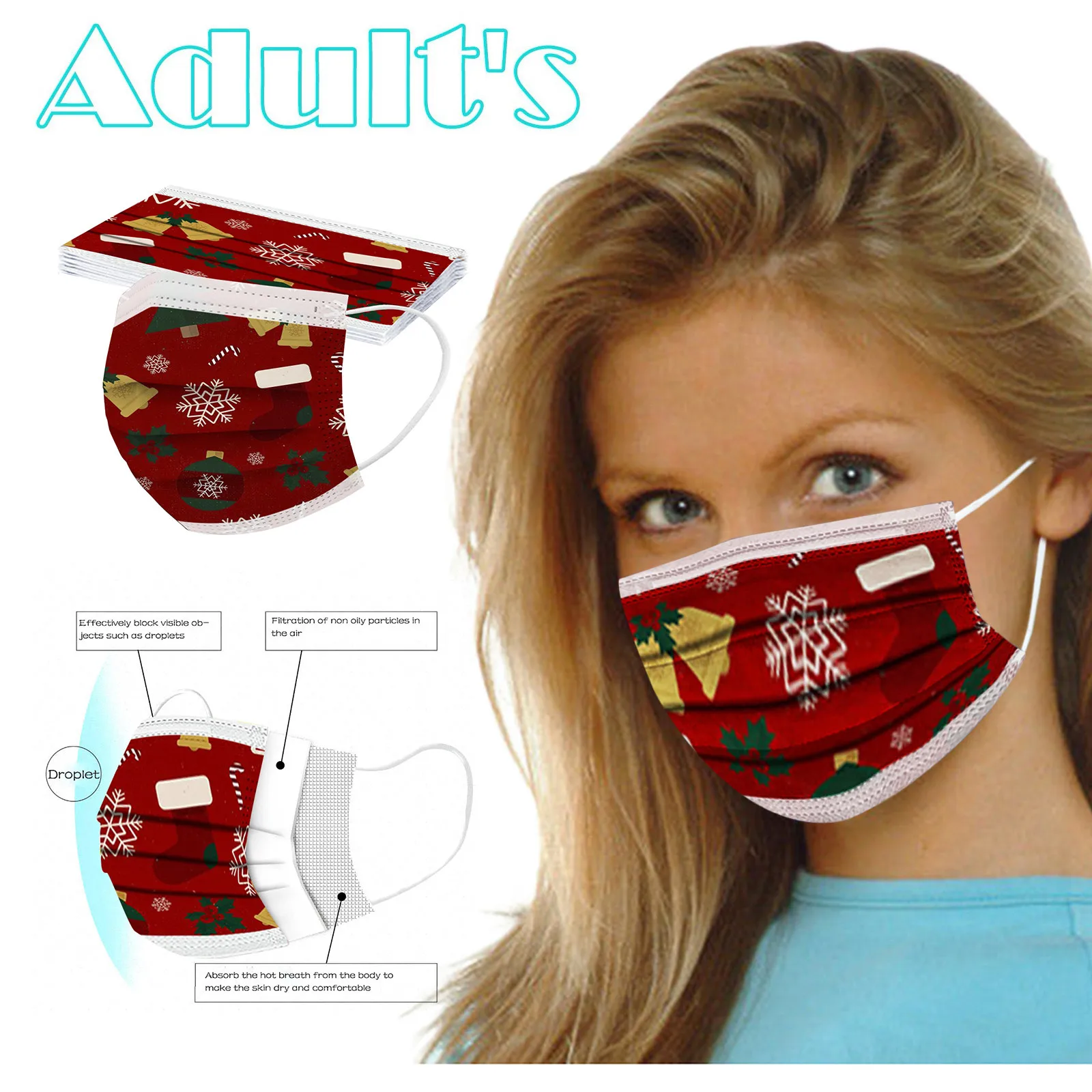 Disposable Unisex Printed Christmas Soft Masks For Adults 3-Layer Masks And Dustproof Windproof Breathable Face Mask Shield Mask
Disposable Unisex Printed Christmas Soft Masks For Adults 3-Layer Masks And Dustproof Windproof Breathable Face Mask Shield Mask