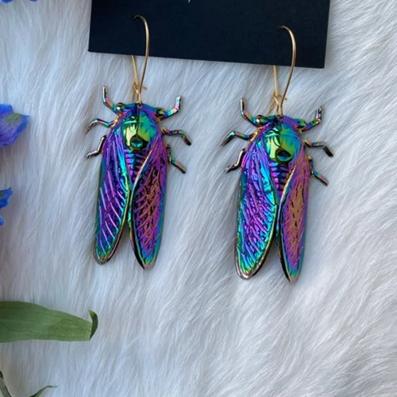 

Cute Cicada Big Beetle Dangle Earrings Summer Style Insect Rainbow Colored Psychedelic Lucky Jewelry Gift For Women Girl Fashion
