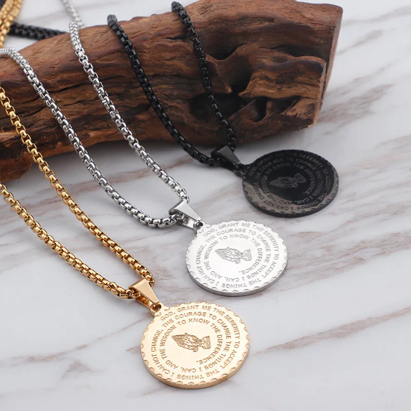 Vintage Fashion Christian Religion Unisex Woman Man Round Prayer Hand English Alphabet Titanium Steel Pendant Necklace
Vintage Fashion Christian Religion Unisex Woman Man Round Prayer Hand English Alphabet Titanium Steel Pendant Necklace