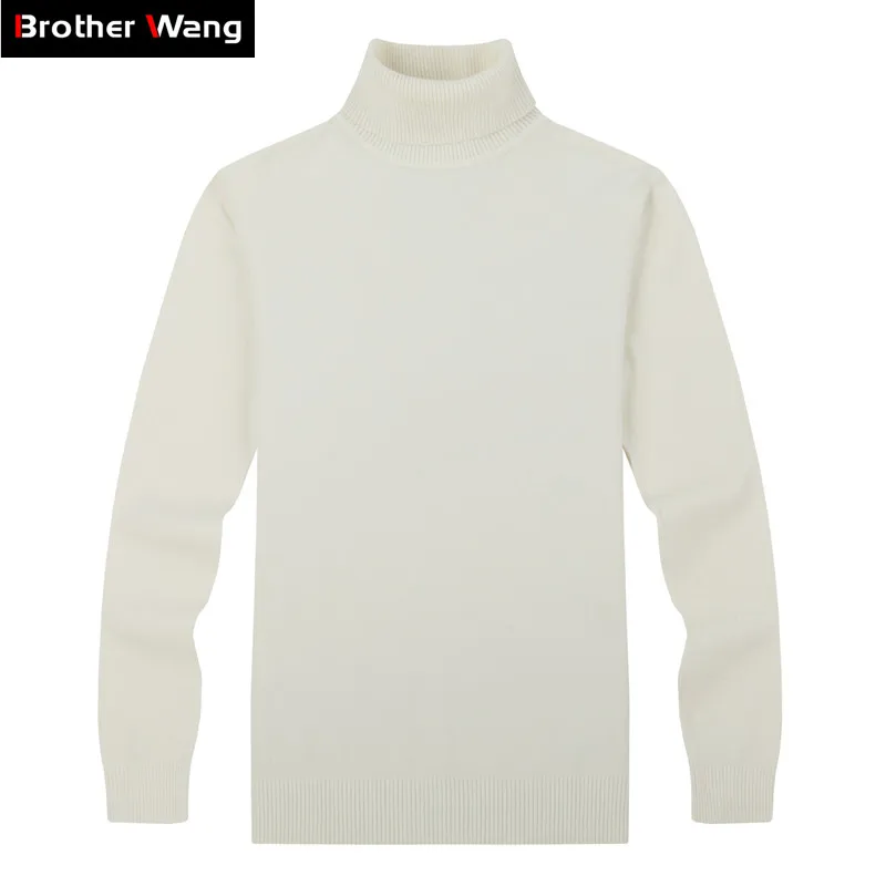 

1471 Brother Wang Brand Men's Casual Pullovers Sweater Classic Style Fashion Slim Business Turtleneck Sweater Male black white