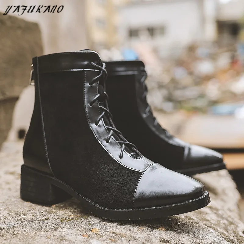 Winter New Leather Stitching Martin Boots Chunky Heel Lace-Up Womens Ankle Boots Retro Square Toe Back Zipper Motorcycle Booties
Winter New Leather Stitching Martin Boots Chunky Heel Lace-Up Womens Ankle Boots Retro Square Toe Back Zipper Motorcycle Booties