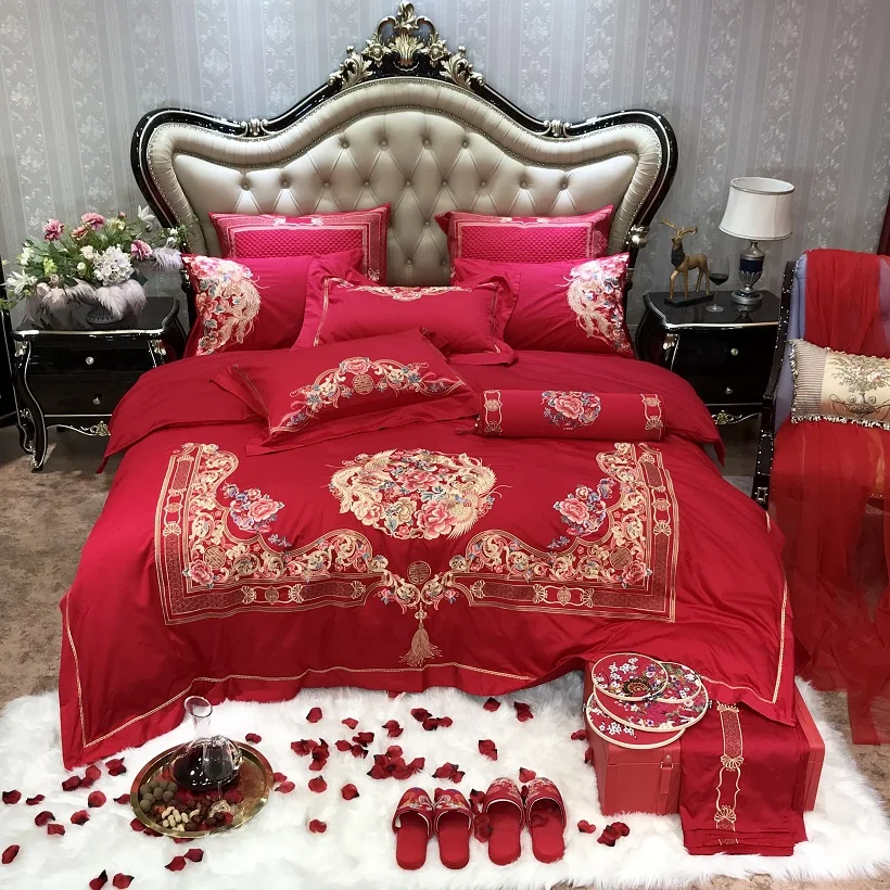 2021 Cotton Luxury Embroidery Red Wedding Chinese Bedding set Duvet cover Bed Sheets,Silky Ultra soft Queen King size 4/6/9-
2021 Cotton Luxury Embroidery Red Wedding Chinese Bedding set Duvet cover Bed Sheets,Silky Ultra soft Queen King size 4/6/9-