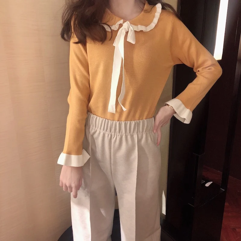 Korean Women Tshirt Slim Long Sleeve Knit T-shirts Bottoming Tops Cute Turn-down Collar Solid Femal T Shirts Clothes 
Korean Women Tshirt Slim Long Sleeve Knit T-shirts Bottoming Tops Cute Turn-down Collar Solid Femal T Shirts Clothes