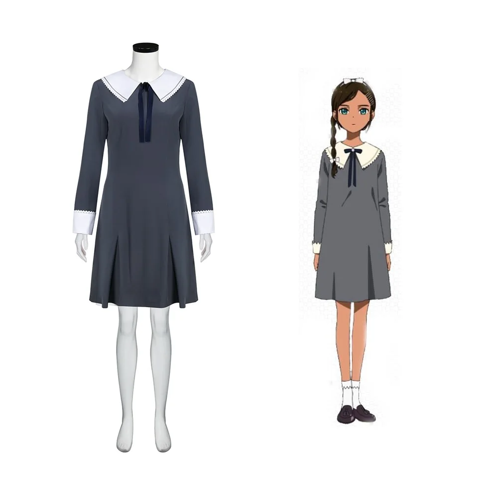 

Anime WONDER EGG PRIORITY Aonuma Neiru Dresses Dark Gray Japanese Style Lovely Grey One-piece Dress Cosplay Outfits