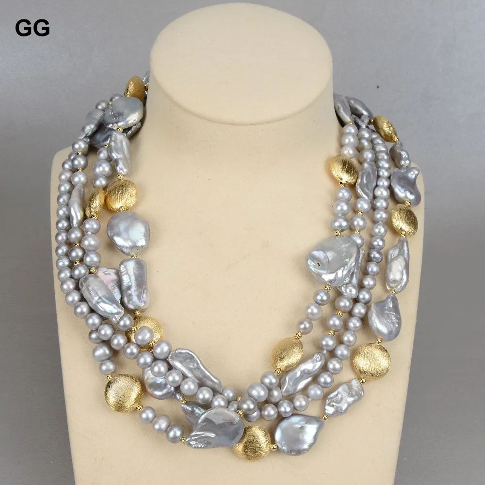 GuaiGuai Jewelry Natural Pearl 4Rows Grey Keshi Baroque Coin Pearl Gray Coin Biwa Pearl Gold Color Coin Necklace For Women
GuaiGuai Jewelry Natural Pearl 4Rows Grey Keshi Baroque Coin Pearl Gray Coin Biwa Pearl Gold Color Coin Necklace For Women