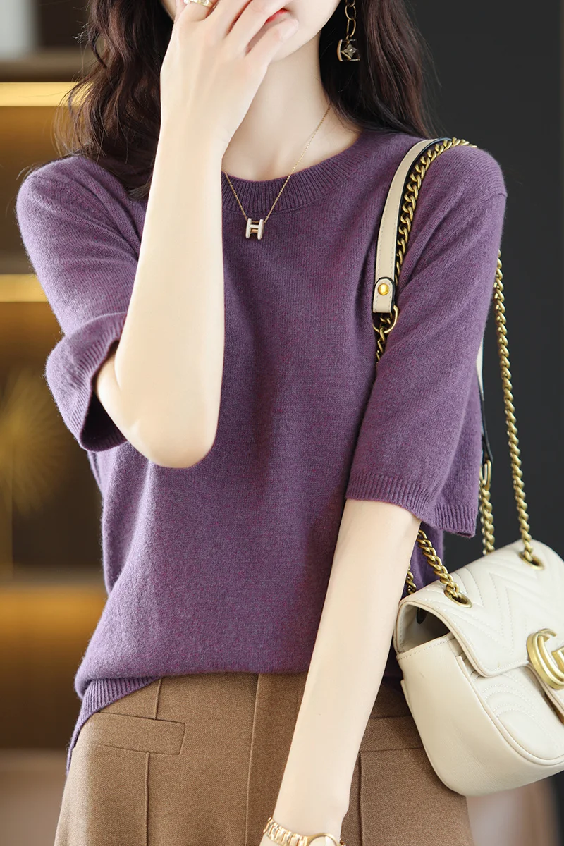 Womens 100% Wool New Arrival Spring Summer Wool Sweater Women Solid Short Sleeve O-neck 100% WoolPullovers Short Sleeve
Womens 100% Wool New Arrival Spring Summer Wool Sweater Women Solid Short Sleeve O-neck 100% WoolPullovers Short Sleeve
